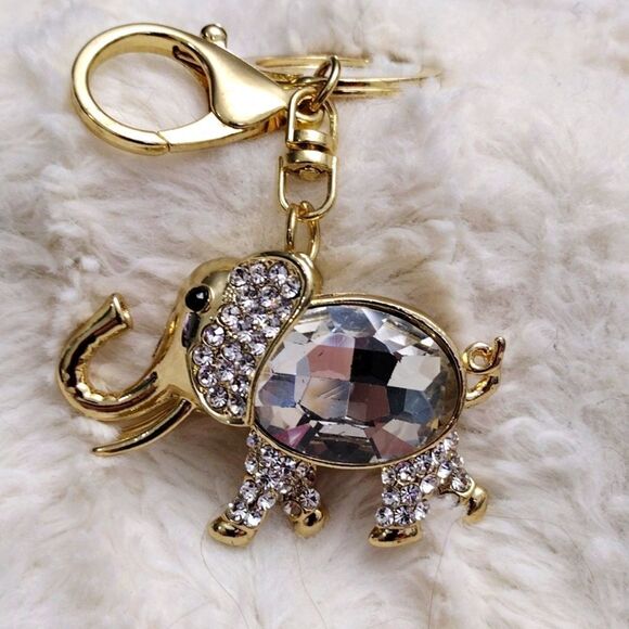 None Accessories - Rhinestone Elephant Keychain in 3-D